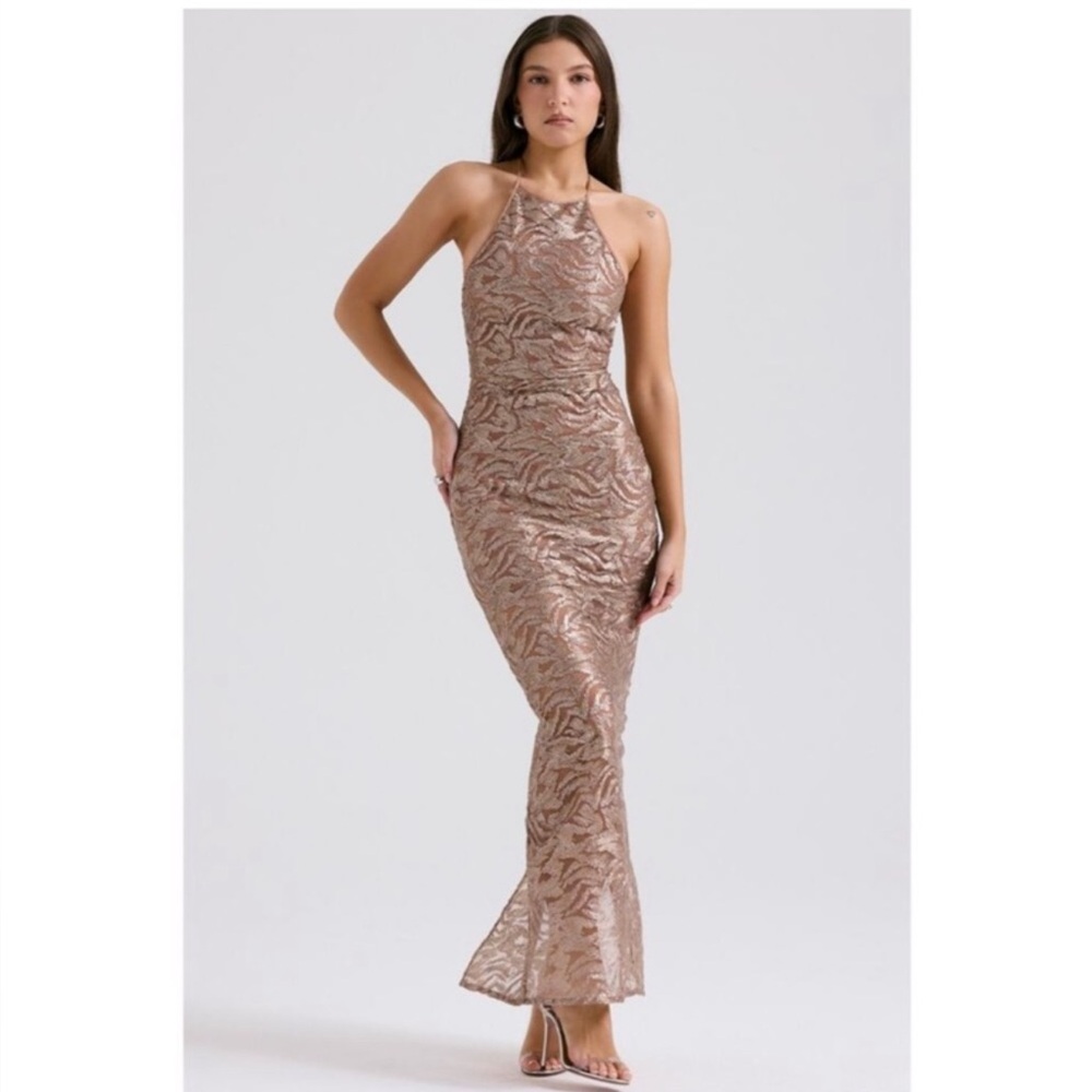 House of CB Rose Giade rose gold maxi dress